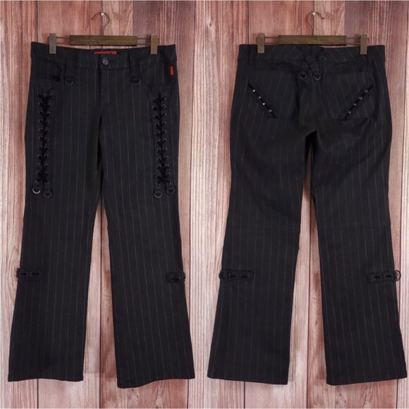 Vtg Tripp NYC Sz 13 Striper Black Tone Boot Cut Pants Pinstripe Goth Punk Y2K - Picture 1 of 15
